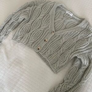 CJLA Cozy Cable Knit Cropped Cardigan - Light Sage